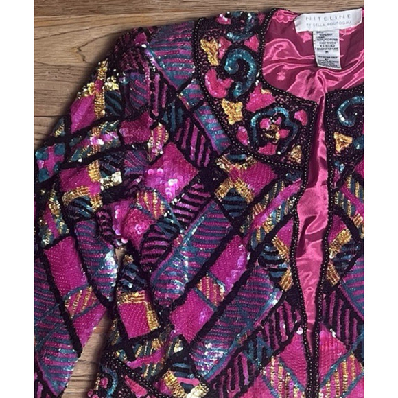 Vintage Niteline Sequin Blazer Silk Jacket Pink Party Evening 90s Womens Medium - Picture 11 of 16